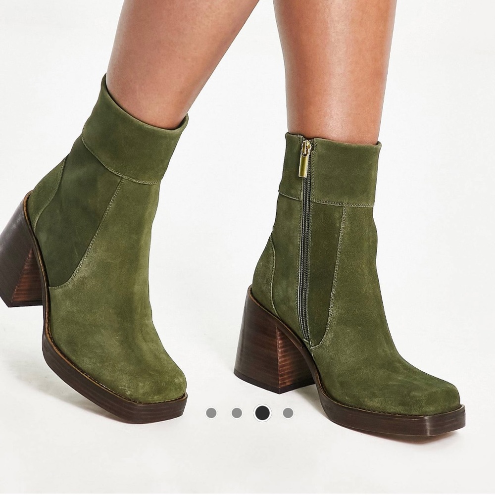 Suede Khaki Mid Heel Boots